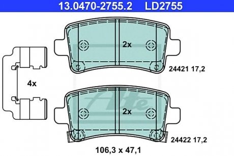 Колодки гальмівні Ceramic ATE 13.0470-2755.2 (фото 1)
