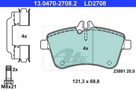 Колодки тормозные дисковые, комплект ATE 13.0470-2708.2 (фото 1)