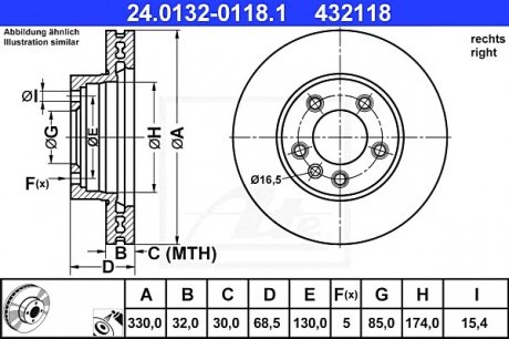 Тормозной диск правый ATE 24.0132-0118.1 (фото 1)