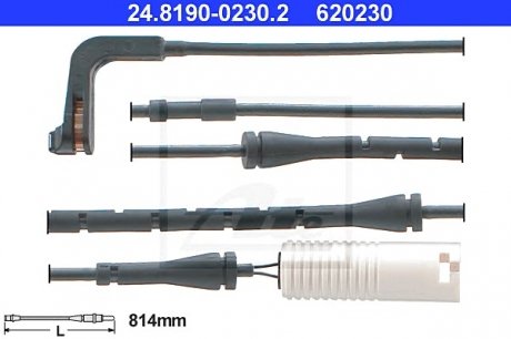Датчик износа колодок тормозных БМВ 7 (е65) передний ATE 24.8190-0230.2 (фото 1)