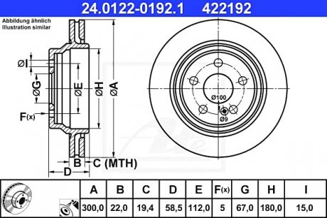 - Гальмівний диск MB CL-Klasse (C215) Coupe (99-06) MB S-Klasse (W220) (98-06) ATE 24.0122-0192.1