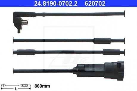 - Датчик зносу гальмівних колодок OPEL OMEGA A / Vauxhall Carlton (87-93) ATE 24.8190-0702.2 (фото 1)