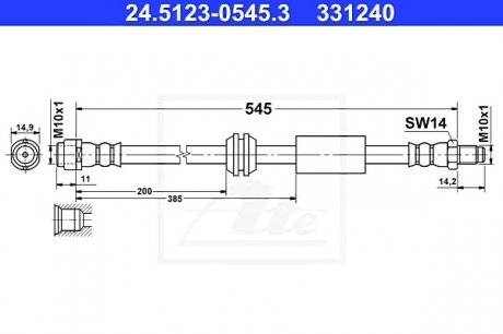 Шланг тормозной передний ATE 24.5123-0545.3 (фото 1)