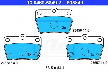 - Гальмівні колодки до дисків TOYOTA RAV4 II 1,8, 2,0, 2,0D 00-05 rear ATE 13.0460-5849.2 (фото 1)