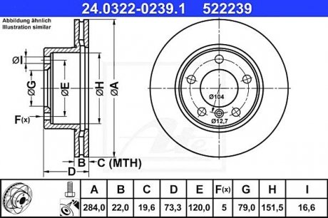 - Гальмівний диск BMW 1er Reihe/E81/E87 Limousine (04-11) ATE 24.0322-0239.1 (фото 1)
