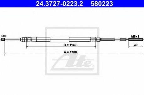Трос ручного тормоза БМВ 3 (е46) правый ATE 24.3727-0223.2 (фото 1)