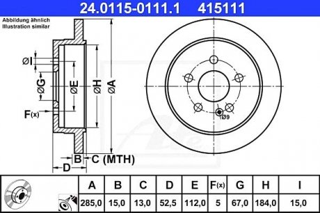 - Гальмівний диск MB M-Klasse (W163) (98-05) ATE 24.0115-0111.1 (фото 1)