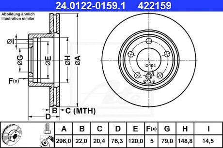 Диск гальмівний БМВ 5 (е39) передній ATE 24.0122-0159.1 (фото 1)