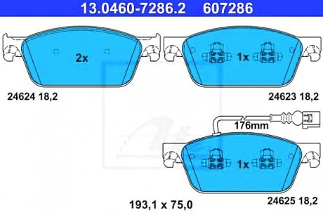 Комплект тормозных колодок, дисковый тормоз ATE 13.0460-7286.2 (фото 1)