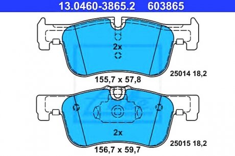 Комплект гальмівних колодок, дискове гальмо ATE 13.0460-3865.2 (фото 1)