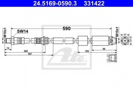 Шланг гальмівний bmw 3 12- ATE 24.5169-0590.3 (фото 1)