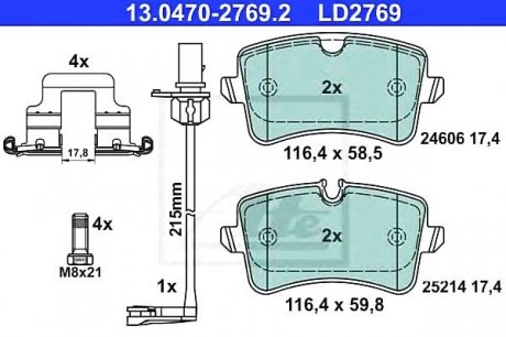 Комплект тормозных колодок, дисковый тормоз ceramic ATE 13.0470-2769.2 (фото 1)