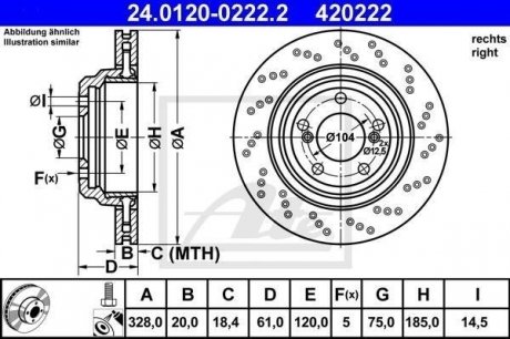 - Гальмівний диск # BMW 3er Reihe/E46 Cabrio (00-06)| BMW 3er Reihe/E46 Coupe (99-06)| BMW Z4 Coupe/E86 (06-08) ATE 24.0120-0222.2