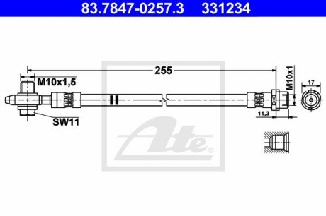 - Гальмівний шланг # AUDI A1, A1 Sportback (10-)| SEAT LEON II (1P1) (05-12)| SKODA OCTAVIA II (1Z) (04-13) ATE 83.7847-0257.3 (фото 1)