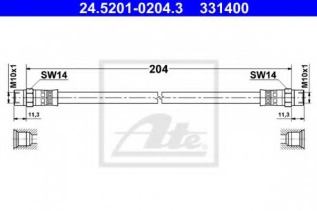 Шланг тормозной БМВ 5 (е34) задний ATE 24.5201-0204.3 (фото 1)