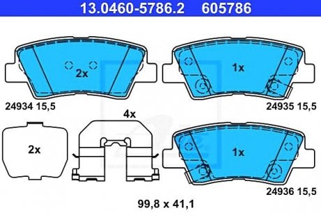 - Гальмівні колодки до дисків # HYUNDAI ACCENT IV (10-)| HYUNDAI ELANTRA (11-)| HYUNDAI i40 (12-) ATE 13.0460-5786.2 (фото 1)