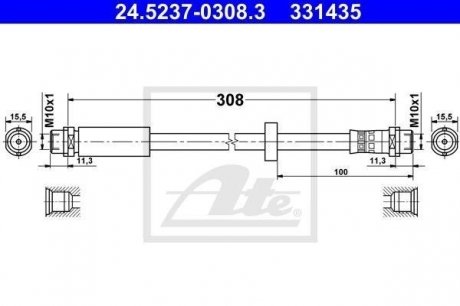 Шланг гальмівний audi a4 00- ATE 24.5237-0308.3 (фото 1)