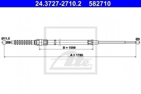 Трос гальмівний skoda rapid 12- /l+p/ ATE 24.3727-2710.2 (фото 1)