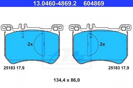 Колодки гальмівні дискові, к-кт ATE 13.0460-4869.2 (фото 1)
