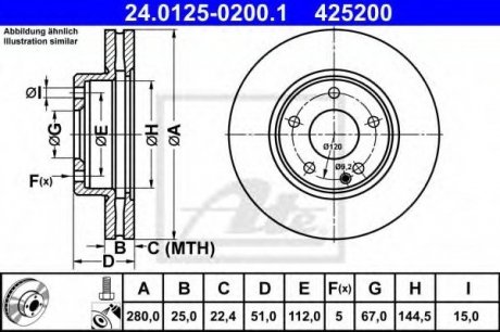 Диск гальмівний mercedes benz a-class 1 2- ATE 24.0125-0200.1 (фото 1)