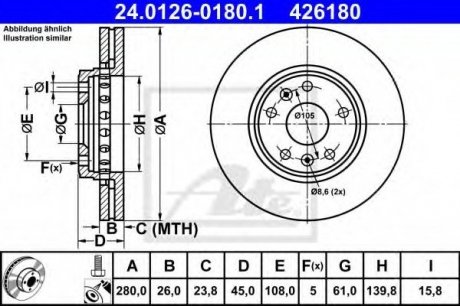 - Гальмівний диск # MB CITAN (W415) (12-) ATE 24.0126-0180.1 (фото 1)