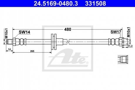 Шланг тормозной БМВ х5 (е53) передний ATE 24.5169-0480.3 (фото 1)