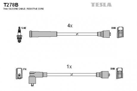 Кабель зажигания, к-кт Opel Omega 88-90 2,4i Tesla T278B (фото 1)