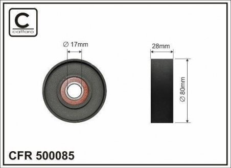 Ролик металлический гладкий натяжителя поликлинового ручейкового ремня 17x80x31 Hyundai Accent 06-, CAFFARO 500085 (фото 1)