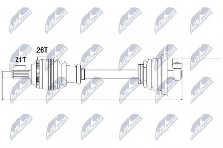 Полуось левая с гребенкой ABS Renault Kangoo, Clio 1.2.1.4.1.6.1.5DCI.1.9D (L=625, Z=21, ABS=26) NTY NPW-RE-013 (фото 1)