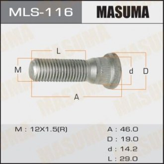 Шпилька Toyota, Daihatsu, Lexus, Mitsubishi, Honda 12Х1,5 L-45mm (уп 20шт) Masuma MLS-116 (фото 1)
