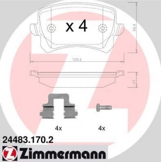 Колодки гальмівні дискові, к-кт ZIMMERMANN 24483.170.2 (фото 1)