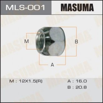 Гайка 12x1.5, под ключ=21мм сквозная Toyota, Daihatsu, Lexus, Mitsubishi, Honda упаковка20 Masuma MLS-001 (фото 1)