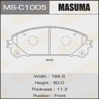 Колодка тормозная передняя Lexus NX 300 (17-), RX 350 (08-)/ Toyota Highlander (13-) Masuma MS-C1005 (фото 1)