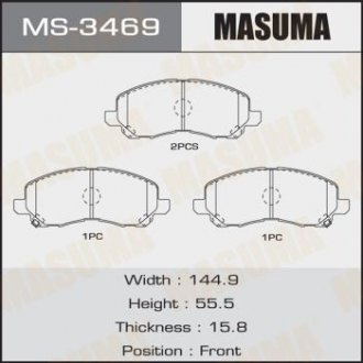 Колодка тормозная передняя Mitsubishi ASX (10-), Grandis (03-09), Lancer (07-15), Outlander (08-) Masuma MS3469 (фото 1)