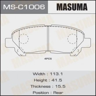 Колодки дисковые TOYOTA, HIGHLANDER, ASU40, GSU45 rear (1, 12) Masuma MSC1006 (фото 1)