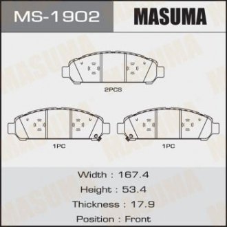 Колодки дисковые VENZA, AGV1#, GGV1# front (1, 10) Masuma MS1902 (фото 1)