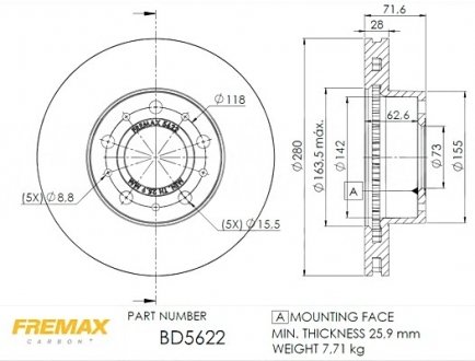 Диск тормозной передний, 06- (280x28mm) Fremax BD-5622 (фото 1)