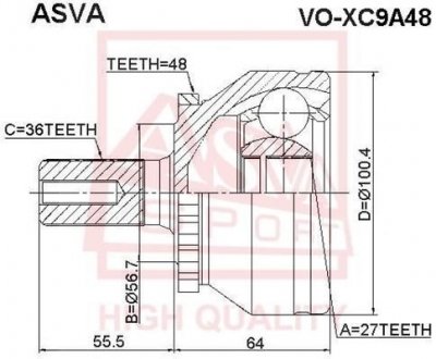 ШРУС зовнішній ASVA (Корея) Voxc9a48 (фото 1)