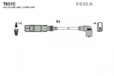 Кабель зажигания, к-кт Seat, VW Polo 97-01 1,0;1,4 ALD, AUC, AKP, ANW, ANV Tesla T857C (фото 1)