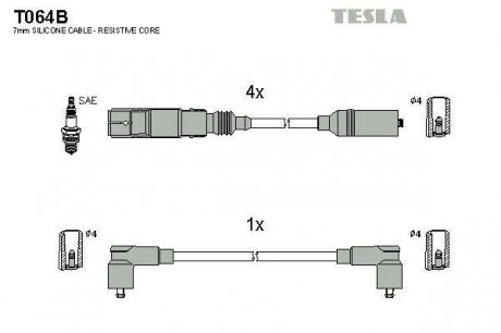 Кабель зажигания, к-кт Аналог TES T800C VW Golf 94-02 1,6 Tesla T064B (фото 1)
