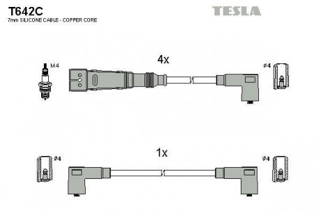 Кабель зажигания, к-кт Skoda Felicia, Seat Cordoba 1.6 Tesla T642C (фото 1)