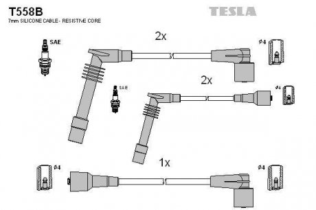 Кабель зажигания, к-кт Opel Astra 91-98 1,6;2,0 Tesla T558B (фото 1)
