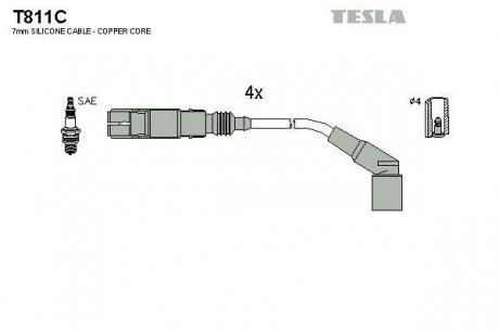 Комплект высоковольтных проводов Tesla T811C (фото 1)