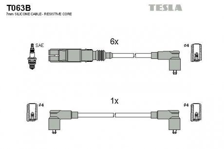 Комплект высоковольтных проводов Tesla T063B (фото 1)