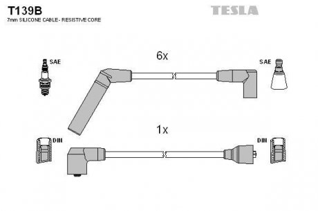 Комплект высоковольтных проводов Tesla T139B (фото 1)
