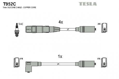 Комплект высоковольтных проводов Tesla T952C (фото 1)