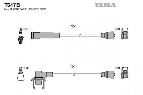 Комплект высоковольтных проводов Tesla T647B (фото 1)