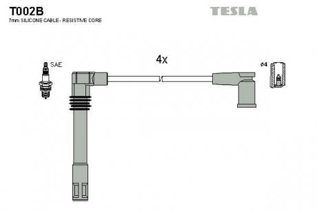 Комплект высоковольтных проводов Tesla T002B (фото 1)