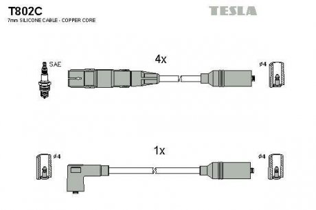 Комплект высоковольтных проводов Tesla T802C (фото 1)