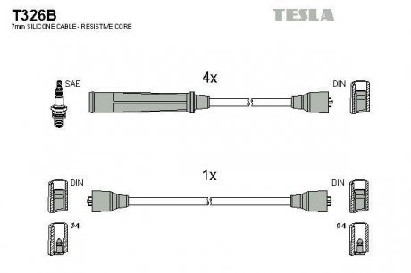 Комплект высоковольтных проводов Tesla T326B (фото 1)